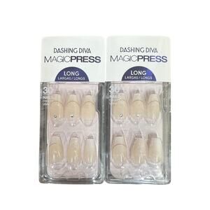 Dashing Diva Magic Press Long Nails French Manicure Fairy Dust Lot 2 Rhinestones